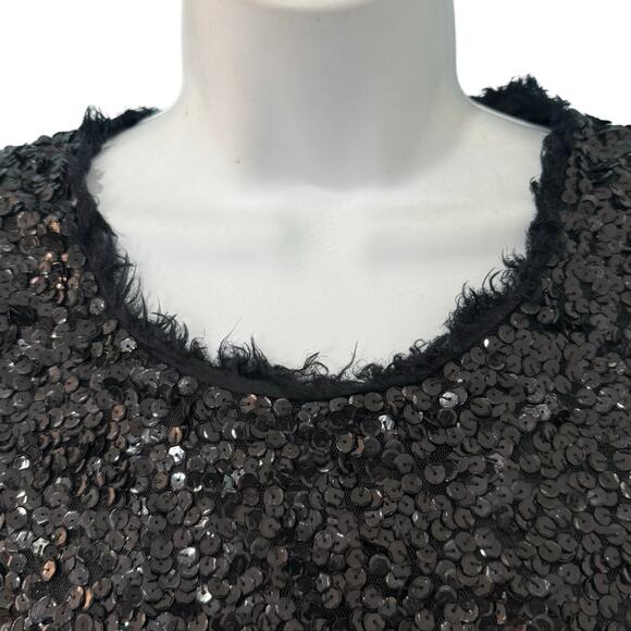 Gryphon Anthropologie Black Sequin Cap Sleeve Round Neck Shirt Top Size S Glam - Picture 7 of 9